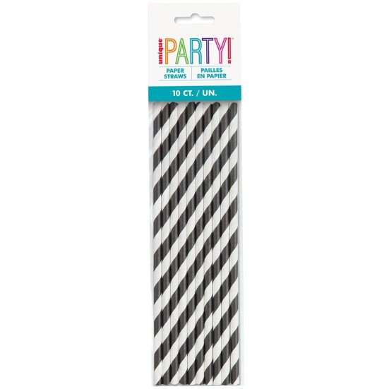 Black Stripe Paper Straws (10 Pack)