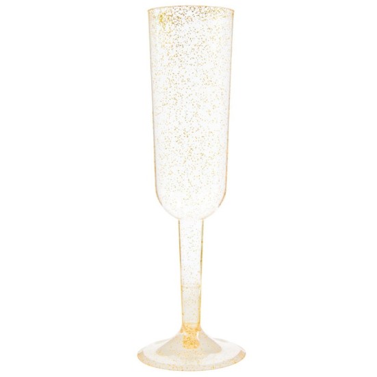 Gold Glitter Plastic Champagne Flute (4 Pack)