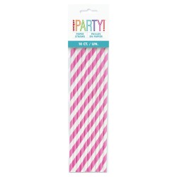 Hot Pink Stripe Paper Straws (10 Pack)