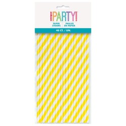 Neon Yellow Stripe Paper Straws (40 Pack)