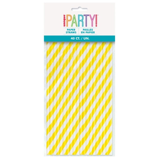 Neon Yellow Stripe Paper Straws (40 Pack)