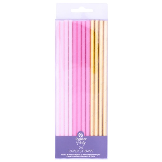 Pink & Gold Paper Straws (24 Pack)