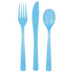 Powder Blue Plastic Cutlery (x6 Sets)