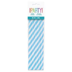Powder Blue Stripe Paper Straws (10 Pack)