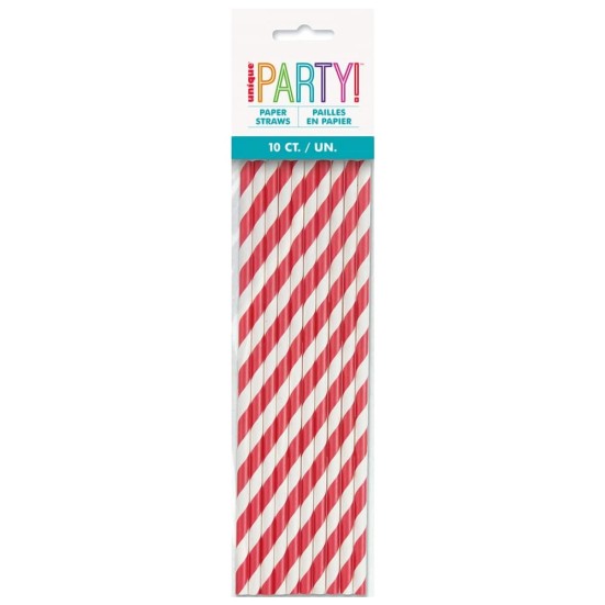 Ruby Red Stripe Paper Straws (10 Pack)