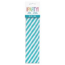 Teal Stripe Paper Straws (10 Pack)