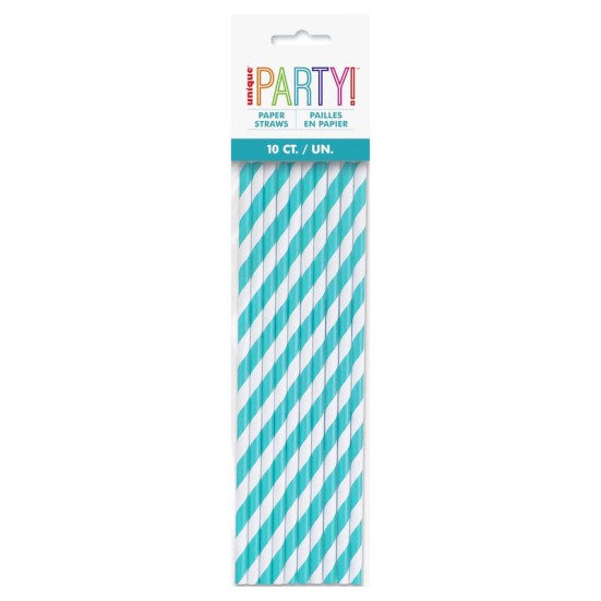 Teal Stripe Paper Straws (10 Pack)