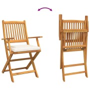 Folding Garden Chairs with White Cushion 6pcs Solid Acacia Wood