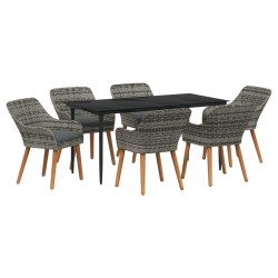 7 Piece Garden Dining Set Grey Poly Rattan