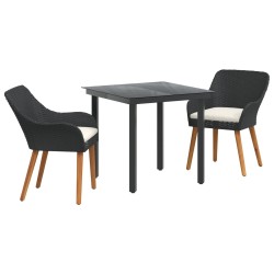 3 Piece Garden Dining Set Black Poly Rattan