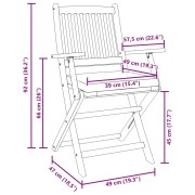 Folding Garden Chairs with Grey Cushion 4pcs Solid Acacia Wood