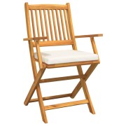 Folding Garden Chairs with White Cushion 4pcs Solid Acacia Wood