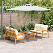 3 Piece Bistro Set with Cream Cushions Solid Wood Acacia