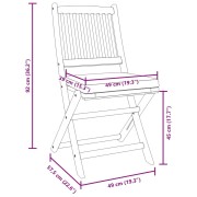 Folding Garden Chairs with Grey Cushion 8pcs Solid Acacia Wood