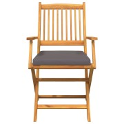 Folding Garden Chairs with Grey Cushion 8pcs Solid Acacia Wood