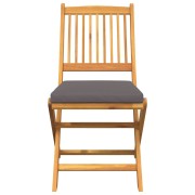 Folding Garden Chairs with Grey Cushion 6pcs Solid Acacia Wood