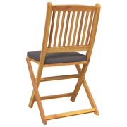 Folding Garden Chairs with Grey Cushion 4pcs Solid Acacia Wood