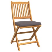 Folding Garden Chairs with Grey Cushion 6pcs Solid Acacia Wood
