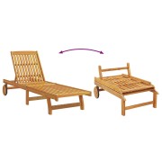 Rolling Sun Lounger with Table and Cushion - Solid Acacia Wood