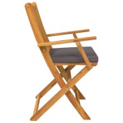 Folding Garden Chairs with Grey Cushion 4pcs Solid Acacia Wood