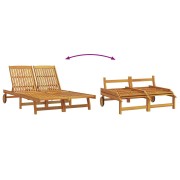 Double Sun Lounger with Wheels and Cushion - Solid Acacia Wood
