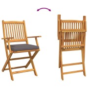 Folding Garden Chairs with Grey Cushion 8pcs Solid Acacia Wood
