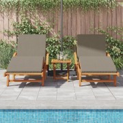 Sun Loungers 2 pcs with Cushions and Wheels Taupe Solid Wood Acacia,  Folding Sun Lounger with Wheels & Cushion Taupe Solid Wood Acacia