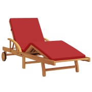 Sun Loungers 2 pcs with Cushions and Table Red Solid Wood Acacia
