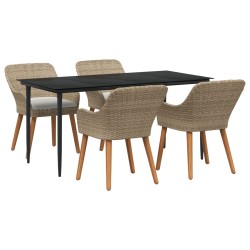 5 Piece Garden Dining Set Beige Poly Rattan