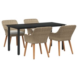 5 Piece Garden Dining Set Beige Poly Rattan
