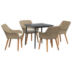 5 Piece Garden Dining Set Beige Poly Rattan