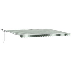 Automatic Retractable Awning with LED Green and White 500x300 cm,  Awning Replacement Fabric for 5x3 m Frame Green and White
