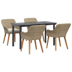5 Piece Garden Dining Set Beige Poly Rattan