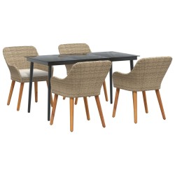 5 Piece Garden Dining Set Beige Poly Rattan