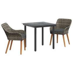 3 Piece Garden Dining Set Grey Poly Rattan
