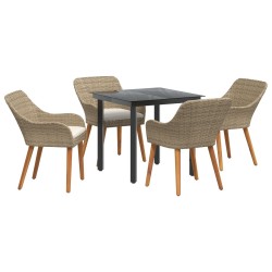 5 Piece Garden Dining Set Beige Poly Rattan