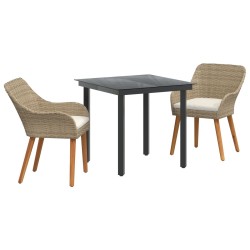 3 Piece Garden Dining Set Beige Poly Rattan