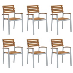 Stackable Garden Chairs 6 pcs Solid Wood Acacia and Metal