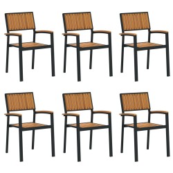 Stacking Garden Chairs 6 pcs Black Steel and Solid Wood Acacia