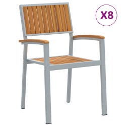 Stacking Garden Chairs 8 pcs Grey Steel and Solid Wood Acacia