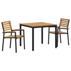 3 Piece Garden Dining Set Solid Wood Acacia and Black Metal