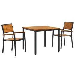3 Piece Garden Dining Set Solid Wood Acacia and Black Metal