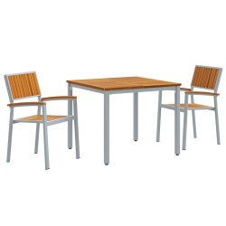 3 Piece Garden Dining Set Solid Wood Acacia and Grey Metal