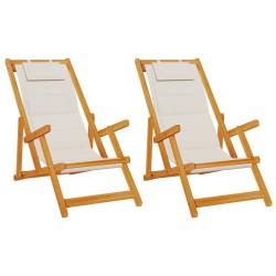 2 Pack of  Folding Beach Chairs - Light Grey, Acacia Wood & Textilene