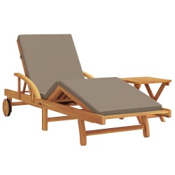 Sun Lounger with Cushion and Table Taupe Solid Wood Acacia,  Folding Sun Lounger with Wheels & Cushion Taupe Solid Wood Acacia