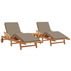 Sun Loungers 2 pcs with Cushions and Table Taupe Solid Wood Acacia