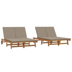 Double Sun Lounger with Wheels and Cushion - Solid Acacia Wood