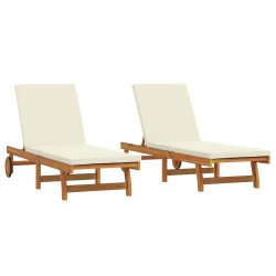 Sun Loungers 2 pcs with Wheels and Cushion Solid Wood Acacia