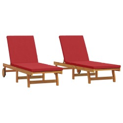 Sun Loungers 2 pcs with Wheels and Cushion Solid Wood Acacia