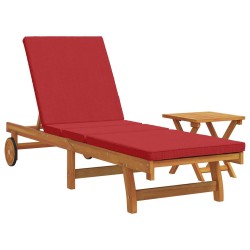 Rolling Sun Lounger with Table and Cushion Made from Solid Acacia Wood